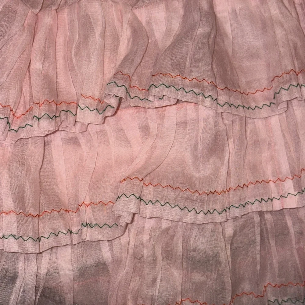 Vintage Pink Tiered Ruffle Crinoline Skirt Kids Metal Zipper Sheer Petticoat
